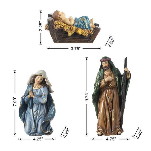 dimension image slide 8 of 30, Glitzhome 12pcs Resin Christmas Multi/ Blue/ Ivory Nativity Figurines Set