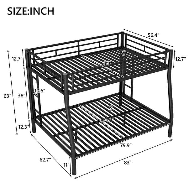 dimension image slide 1 of 3, Metal Bunk Bed with Ladder and Guardrails, Cozy Sleeping Space, Full XL over Queen