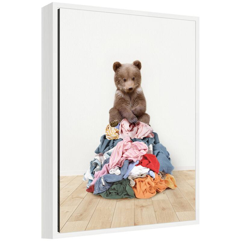 Kate and Laurel Sylvie ThreeBearsOnLaundryPileScandiStyle Framed Canvas by Amy Peterson - 18x24