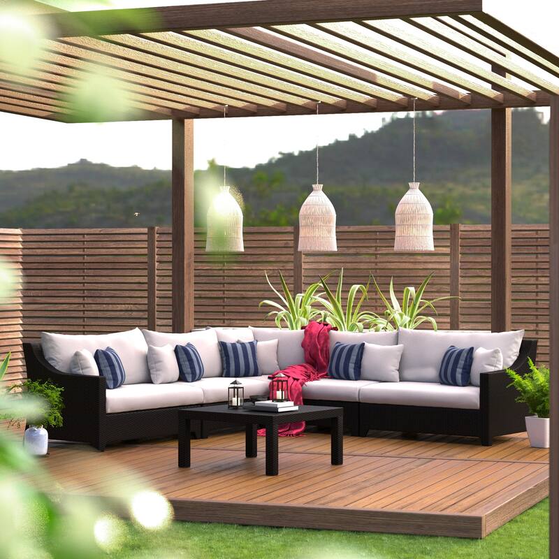 Deco 6 Piece Sunbrella Outdoor Patio Sectional & Table Set