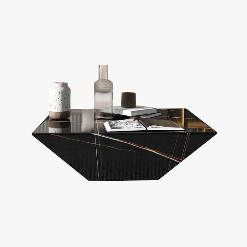 Modern Square Coffee Table, Trapezoid White Sintered Stone Coffee Table, Fully-assembled