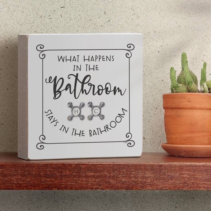 Wood Block Décor Message What Happens Sign, 3.75 inches Square, Made in The USA - Multi-60
