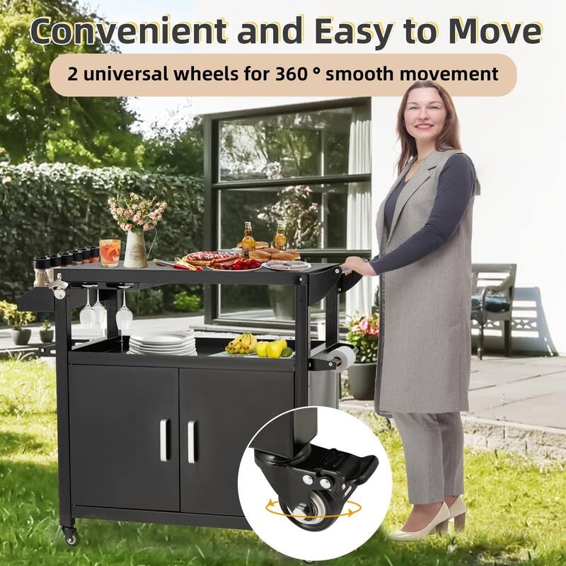 AECOJOY Outdoor Grill Cart Kitchen Storage Cabinets for Patio