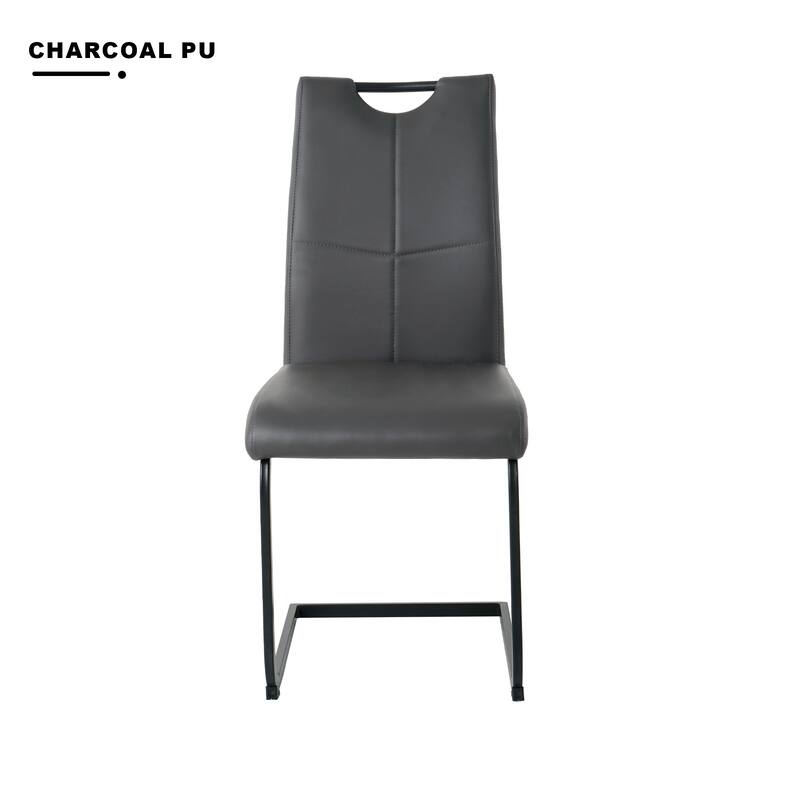Modern Charcoal PU dining chair living room chair upholstered chair, metal chair leg design (Set of 4)