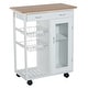 preview thumbnail 2 of 8, HOMCOM 28” Rolling Kitchen Trolley Serving Cart Storage Cabinet Bamboo Top with Wire Basket & Glass Door & Drawers - White