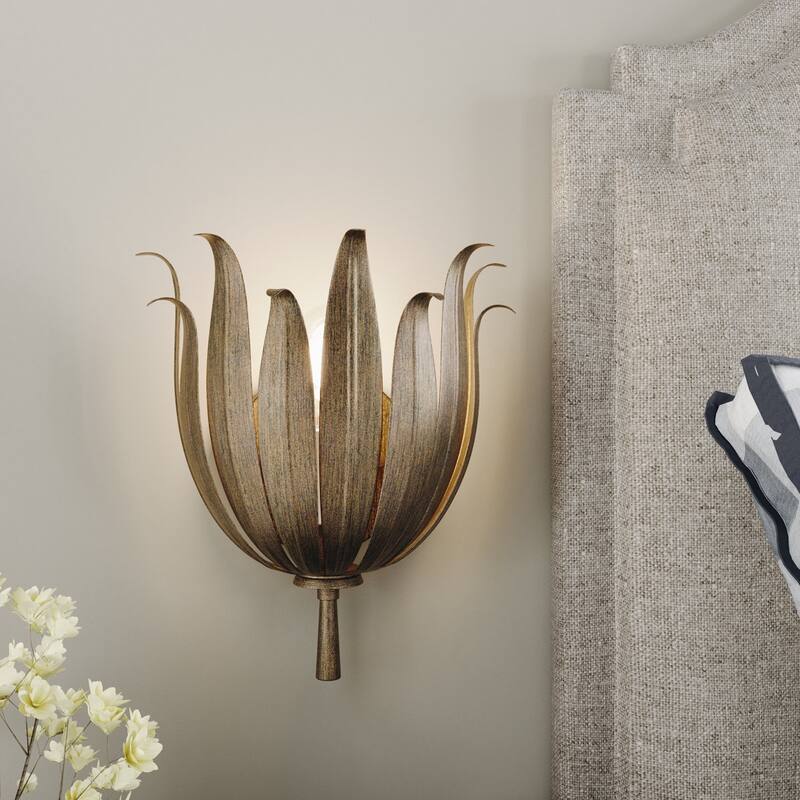 Acroma 2-set Steel Dimmable Steel Wall Sconce with Floral Design - Distressed Brass