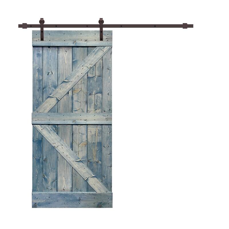 CALHOME K Series Stained Wood Sliding Barn Door with Hardware Kit