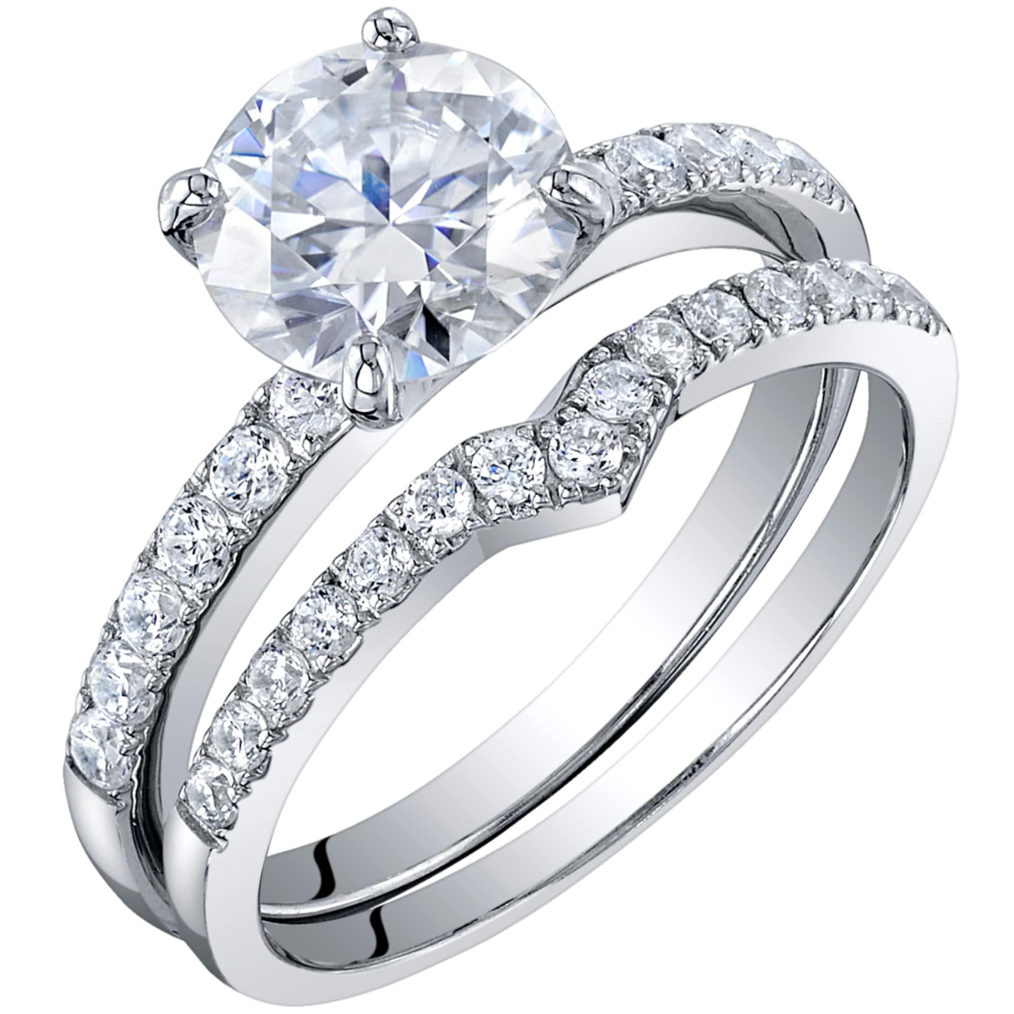 Oravo 2 ct Moissanite Solitaire Engagement Ring Wedding Band Bridal Set in Sterling Silver