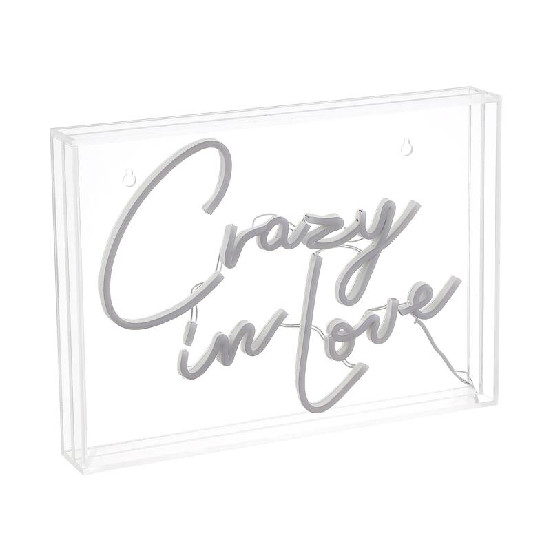 Crazy In Love 14" X 10" Contemporary Glam Acrylic Box USB Operated LED Neon Light, Red by JONATHAN Y - 14" X 10"