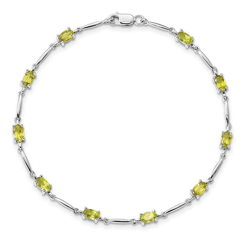 Curata 925 Sterling Silver Polished Lobster Claw Closure Peridot Bracelet
