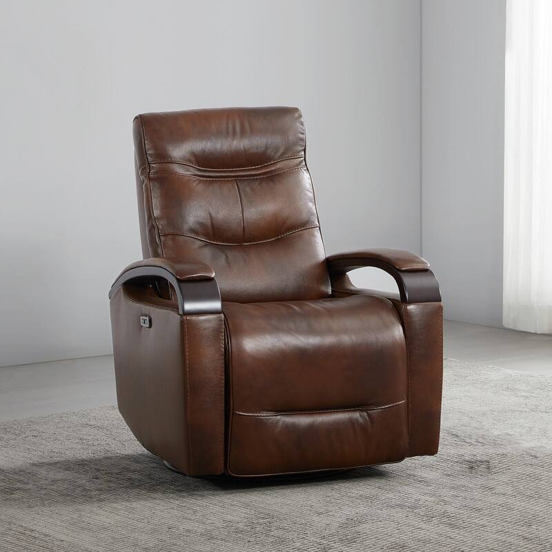Spruce & Spring Regan Leather Power Recliner Swivel Glider Rocker with Power Headrest