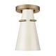 preview thumbnail 1 of 5, Golden Lighting Reeva 1-light Semi-Flush Mount in Modern Brass and Matte Black shade Modern Brass with Glossy Ecru