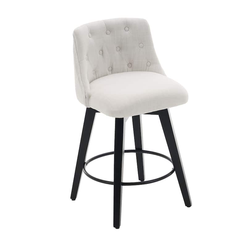 Modern Linen Swivel Bar Stools with Tufted Back,Wood Frame (Set of 2)
