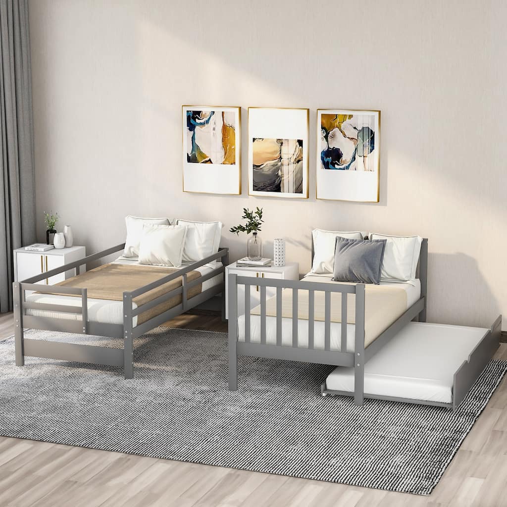 Twin Over Twin/Full Bunk Bed with Trundle and Storage Drawers, Solid Pine Wood, Staircase Access