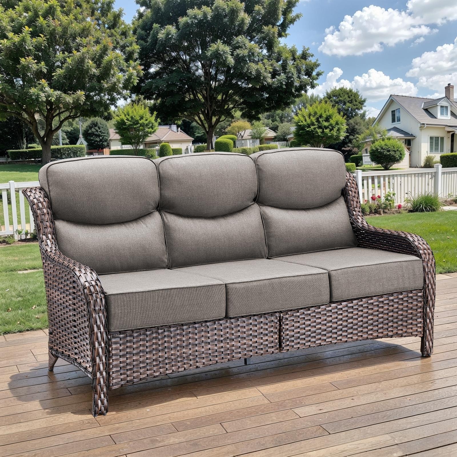 Outdoor Sofa PE Rattan Patio Sofa - 3-Seat Sofa
