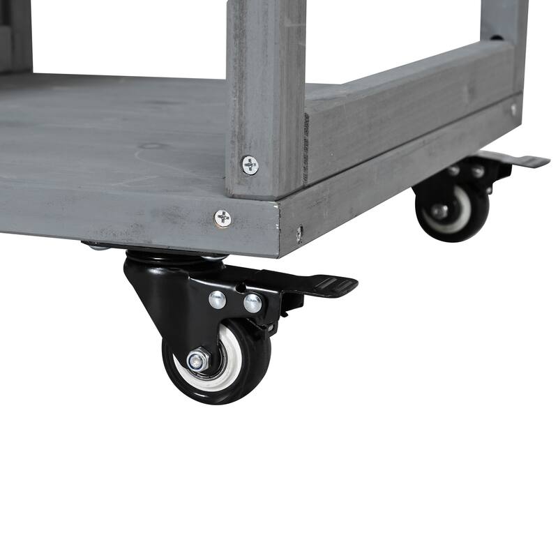 Fir Wood Outdoor Kitchen Prep Station Cart with Stainless Steel Top & Towel Rack