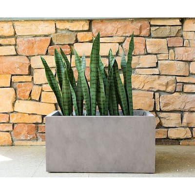 23"L Rectangular Weathered Concrete/Fiberglass Indoor Outdoor Elegant Long Planter - 12"W x 23"L x 12"H