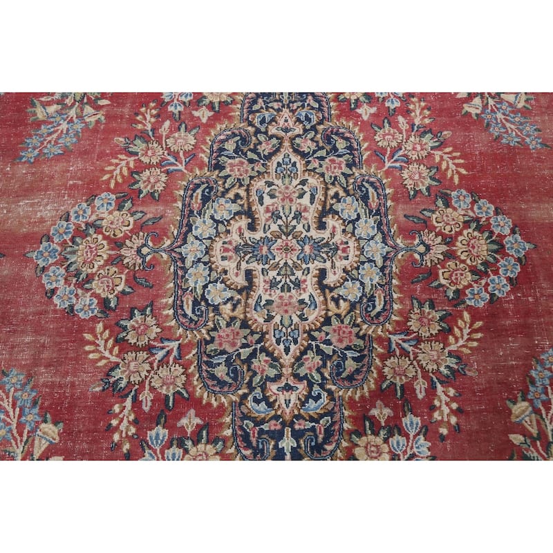 Antique Vegetable Dye Floral Kerman Persian Wool Area Rug Hand-knotted - 11'0" x 14'5"