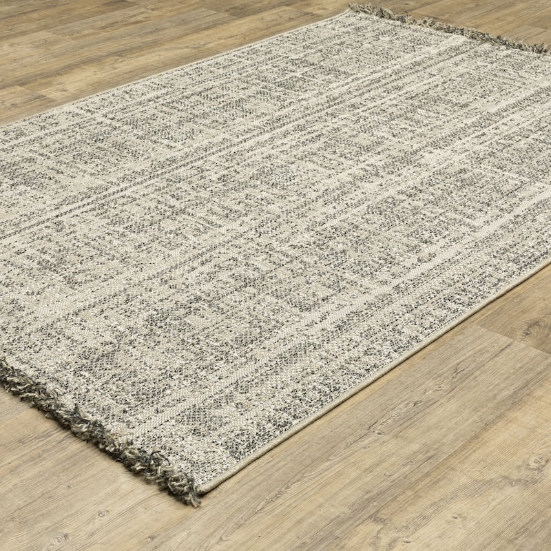 Style Haven Grayton Faded Textures Beige/ Black Indoor-Outdoor Fringe Edge Rug