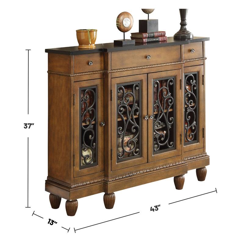 3 Drawers and 4 Doors Wood Console Table in Oak and Antique Bronze