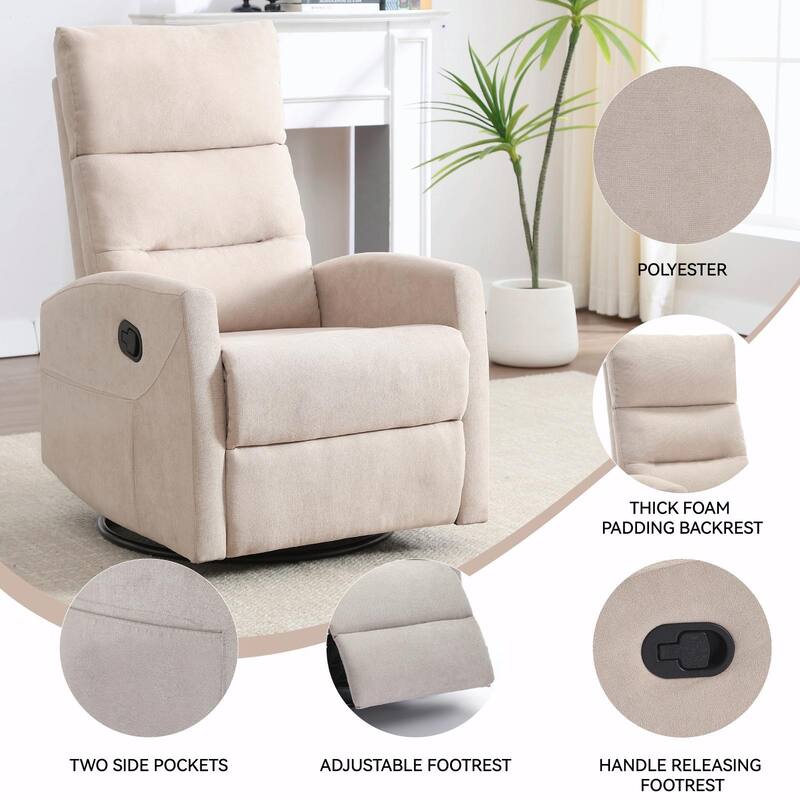 Manual Recliner Chair with Rocker and Swivel in Fabric for Living Room