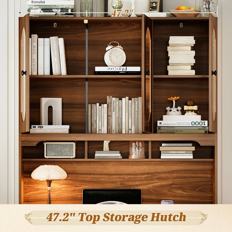 47'' Retro Desk with Charging Ports and Hutch Cabinet