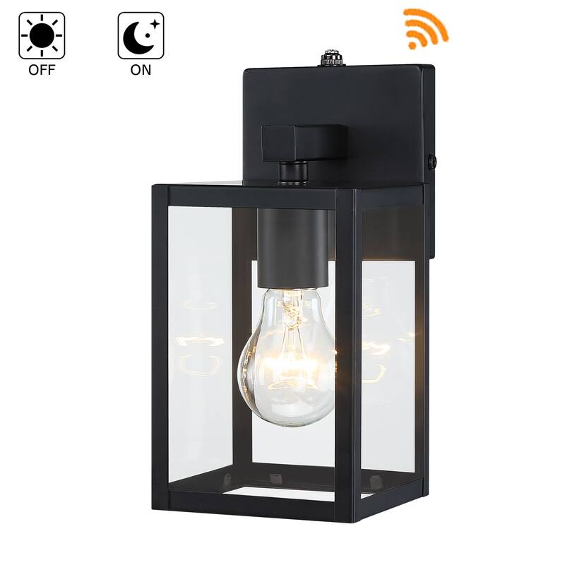9.5 in. Black Outdoor Hardwired Wall Lantern Scone with Clear Glass Shade and No Bulbs Included - 1Pack with DTD sensor - Black