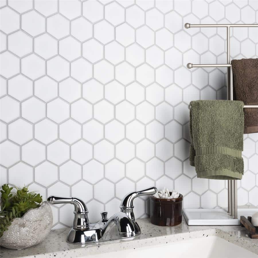 Merola Tile Metro 2" Hex Matte White 11-1/8" x 12-5/8" Porcelain Floor and Wall Tile