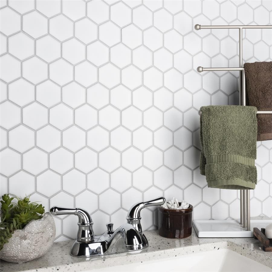 Merola Tile Metro 2" Hex Matte White 11-1/8" x 12-5/8" Porcelain Floor and Wall Tile