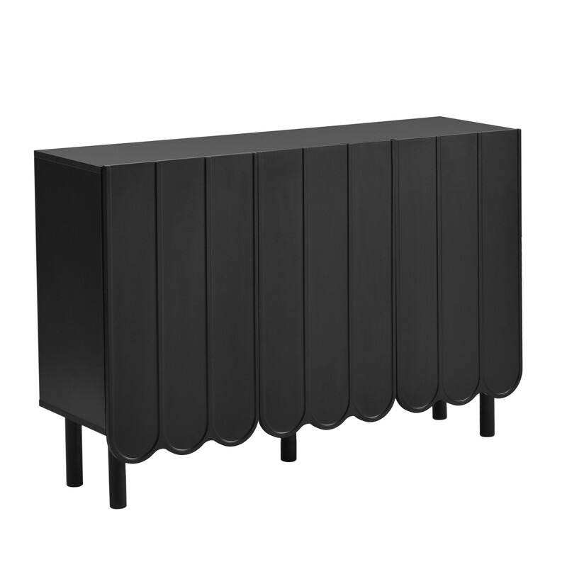 Modern Shoe Cabinet with Adjustable Shelves, Accent Storage Cabinet with Wave Doors, Sideboard Buffet Cabinet with Wood Legs