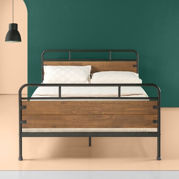 Priage by ZINUS Brown Metal and Wood Platform Bed Frame ...