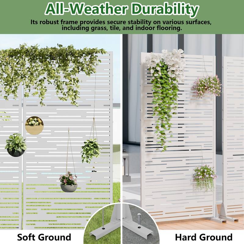 Outdoor Privacy Screen with Stand for Patio Garden Metal Fence Set of 2