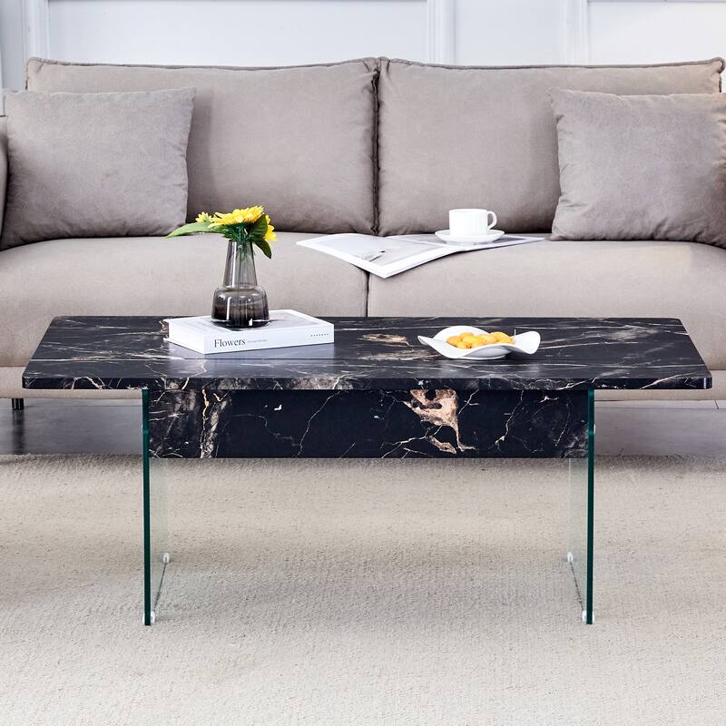 Multifunctional Lift-Top Coffee Table with Tempered Glass Legs, Rectangular Living Room Table 2-Tier Center Table