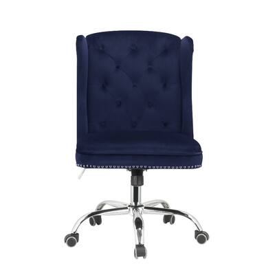 Vintage Luxury Style Wingback Style Swivel & Adjustable Office Chair with Button Tufted Backrest and Nail-Head Trim