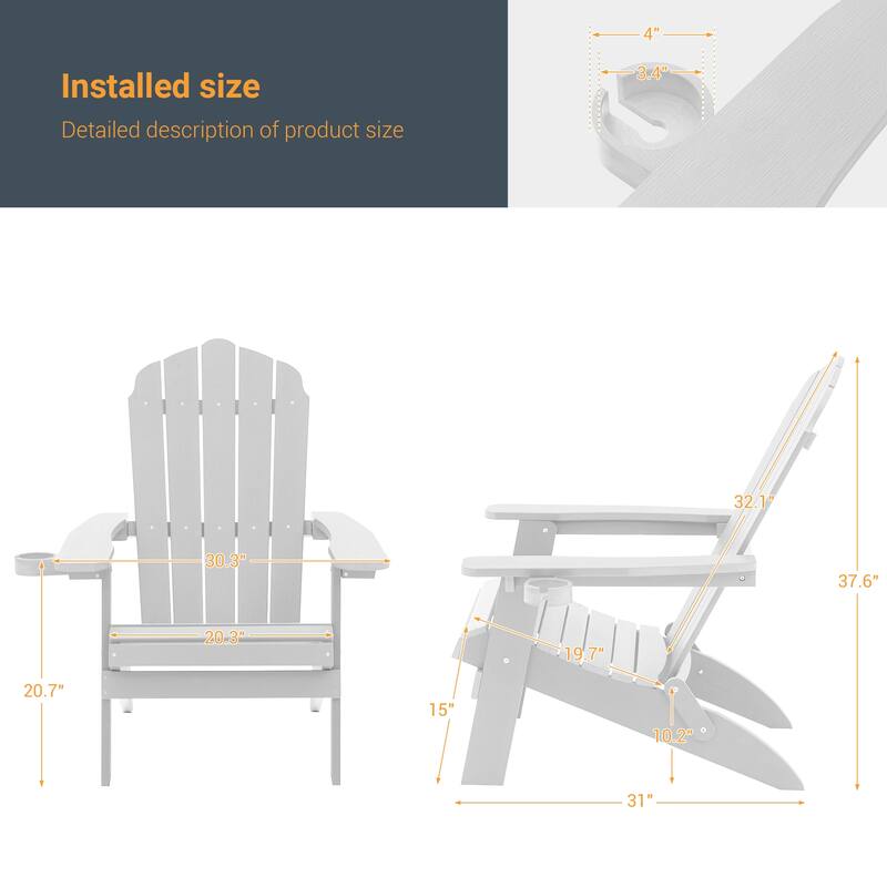 LIVOOSUN Outdoor Folding Adirondack Chair w/Cup Holder Set of 2 or 4