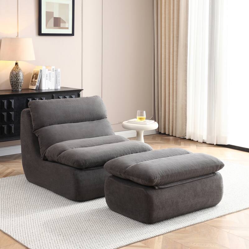 32"Bean Bag Chair with Ottoman, Big Chaise Lounge Chairs for Adults,Tufted Upholstered Lazy Sofa