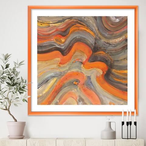 Designart 'Abstract Gilded Orange Waves' Contemporary Framed Art Print