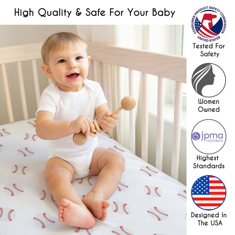 Sweet Jojo Designs Baseball Sports Boy 3 Pack Fitted Crib Sheets - Red, White and Blue Stripes, Solid Navy and Americana Sport