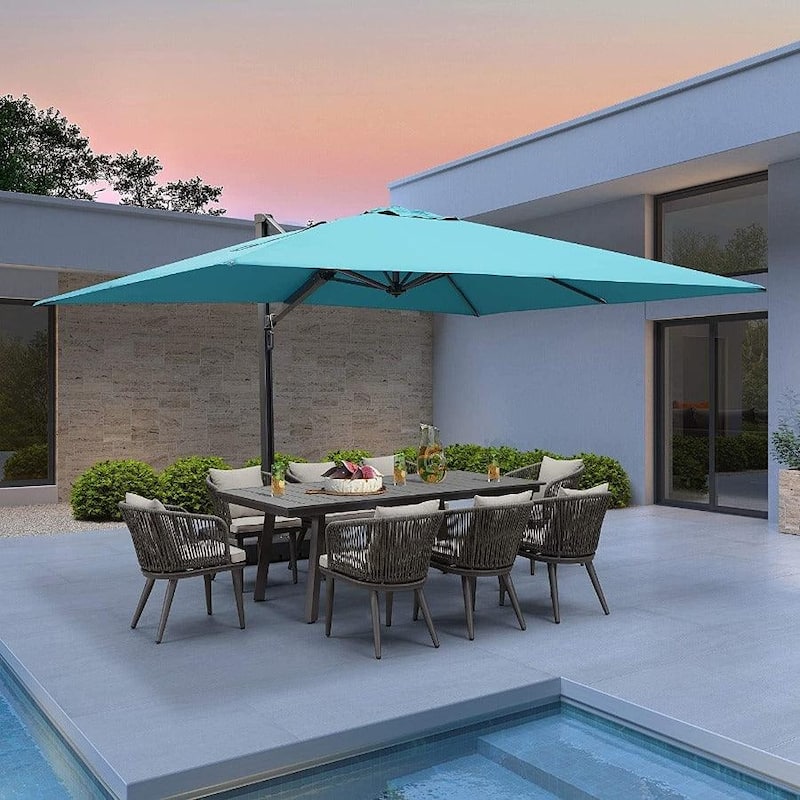 PURPLE LEAF Sturdy Heavy-duty Patio Cantilever Offset Umbrella with 360-degree Rotation - 10x13ft-Blue