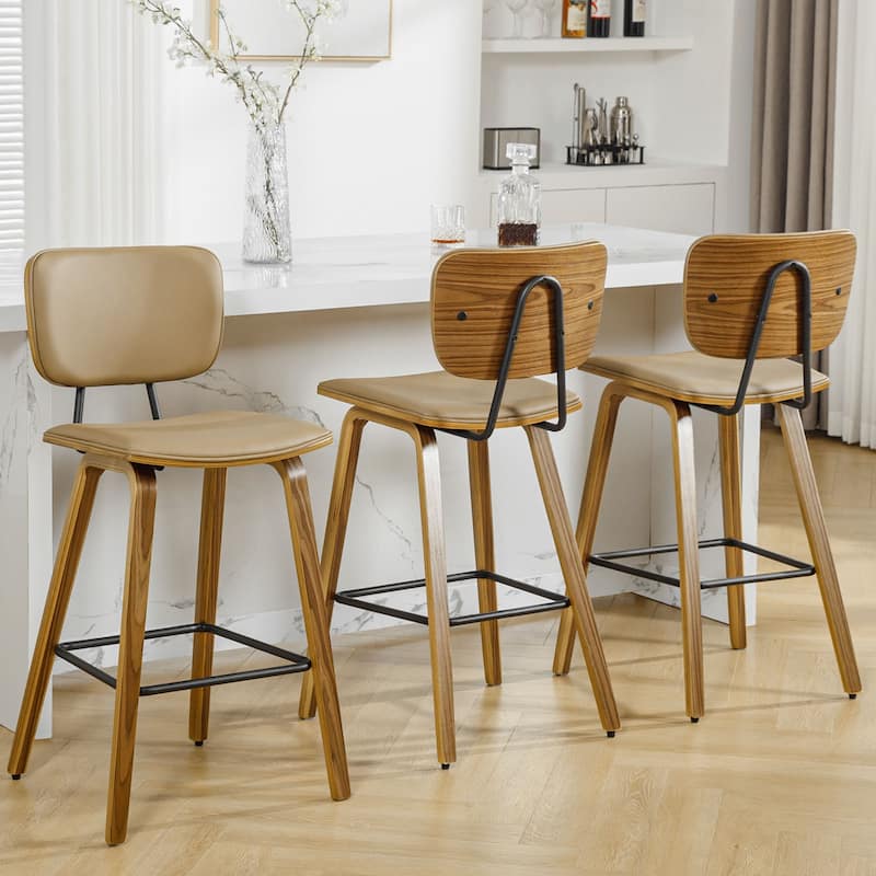 26" Wood Counter Height Bar Stools Set of 2 - 37.6"H x 19.5"W x 18.7"D - Set of 3 - Brown