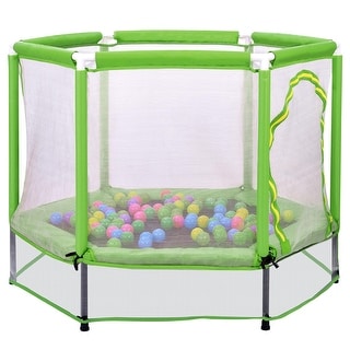 55'' Toddlers Trampoline With Safety Enclosure Net And Balls, Indoor Outdoor Mini Trampoline For Kids