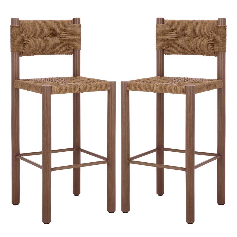 SAFAVIEH Couture Outdoor Patio Furniture Romona 30-inch Barstool, Fully Assembled (Set of 2) - 18"W x 20"D x 43"H - Brown