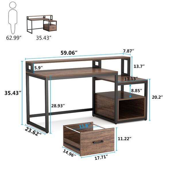 59 Inches Computer Desk With File Drawer And Storage Shelves Overstock 31864599