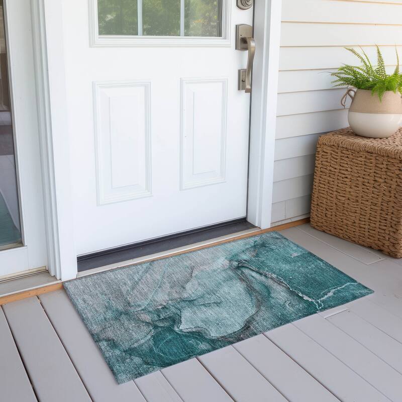 Machine Washable Indoor/ Outdoor Abstract Chantille Rug
