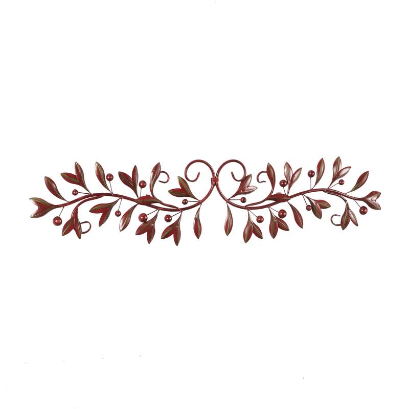 Metal Leaf Long Horizontal Vine Home Wall Decor - Red or Green - Roche River Decor