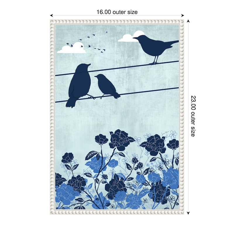 3 Birds Blue by Jemma Morris Framed Canvas Wall Art - 16 x 23 in