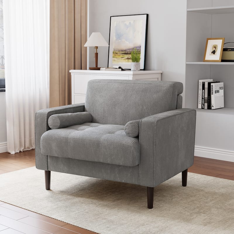 Modern Upholstered Accent Chairs, Corduroy Wide Armchairs For Living Room