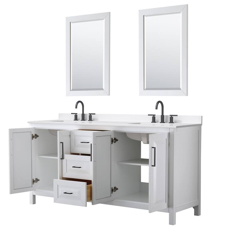 Daria 72-inch Double Vanity, 3 Hole Quartz Top, 24-inch Mirrors