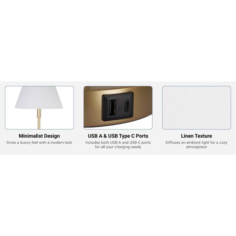 Kenroy Home Marlow Lamp with USB ports - Antique Brass - Set of 2