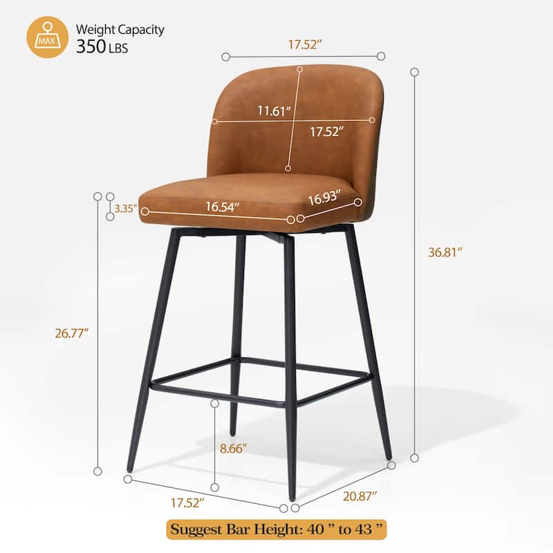26.77" Counter Height Swivel Bar Stools with Backs and Metal Legs